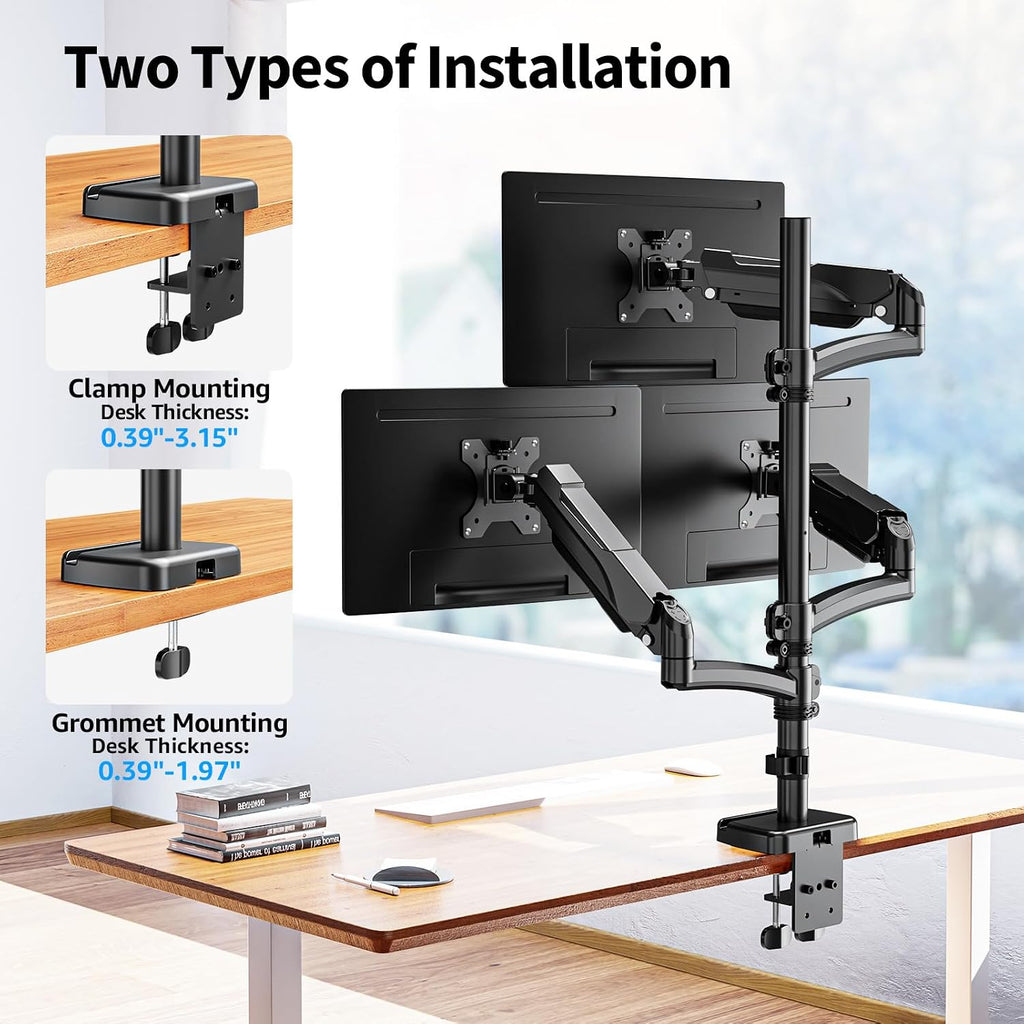 triple monitor mount fits max 32" computer screen, side view