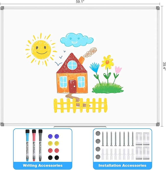 Lockways Large 60" x 40" Magnetic Dry Erase White Board - Image 2