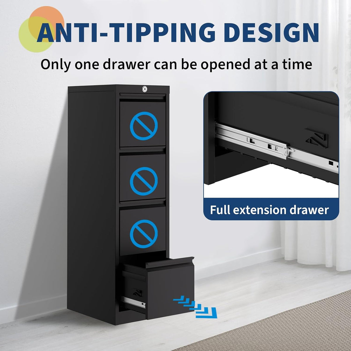garveehome 4-drawer file cabinet with lock - heavy, close-up detail