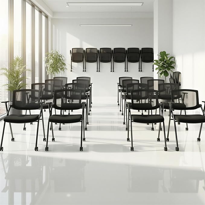 BROBRIYO Folding Chair with Wheels and Paddle, Ergonomic Mesh Back and Arms by Brobriyo