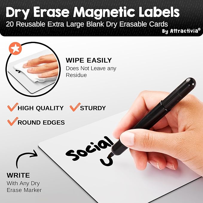 Attractivia Dry Erase Magnetic Labels 7.3 x 5.6 in, Dry Erase Magnets, - Image 2