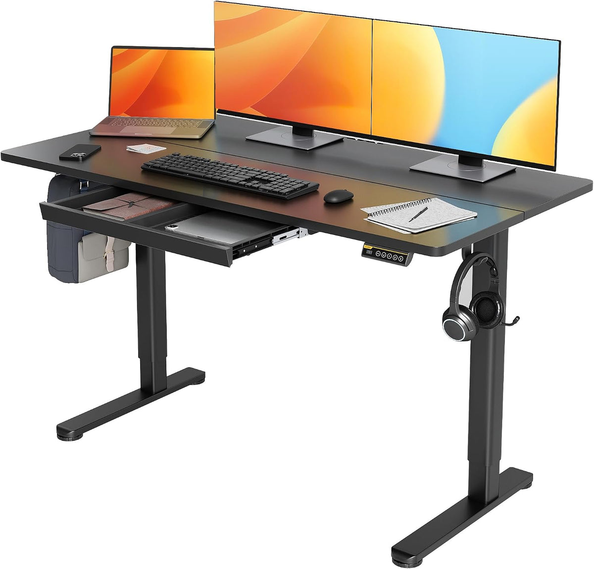 Claiks Standing Desk with Drawers, 55x24 Inch Electric Adjustable Height Stand