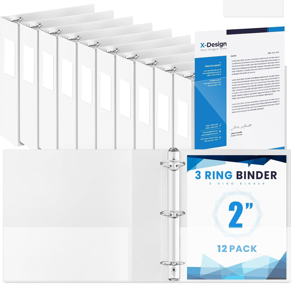 Henoyso 12 Pcs 3 Ring 2 Inch Binders Fits 8.5 x 11 Inch Letter Size Paper