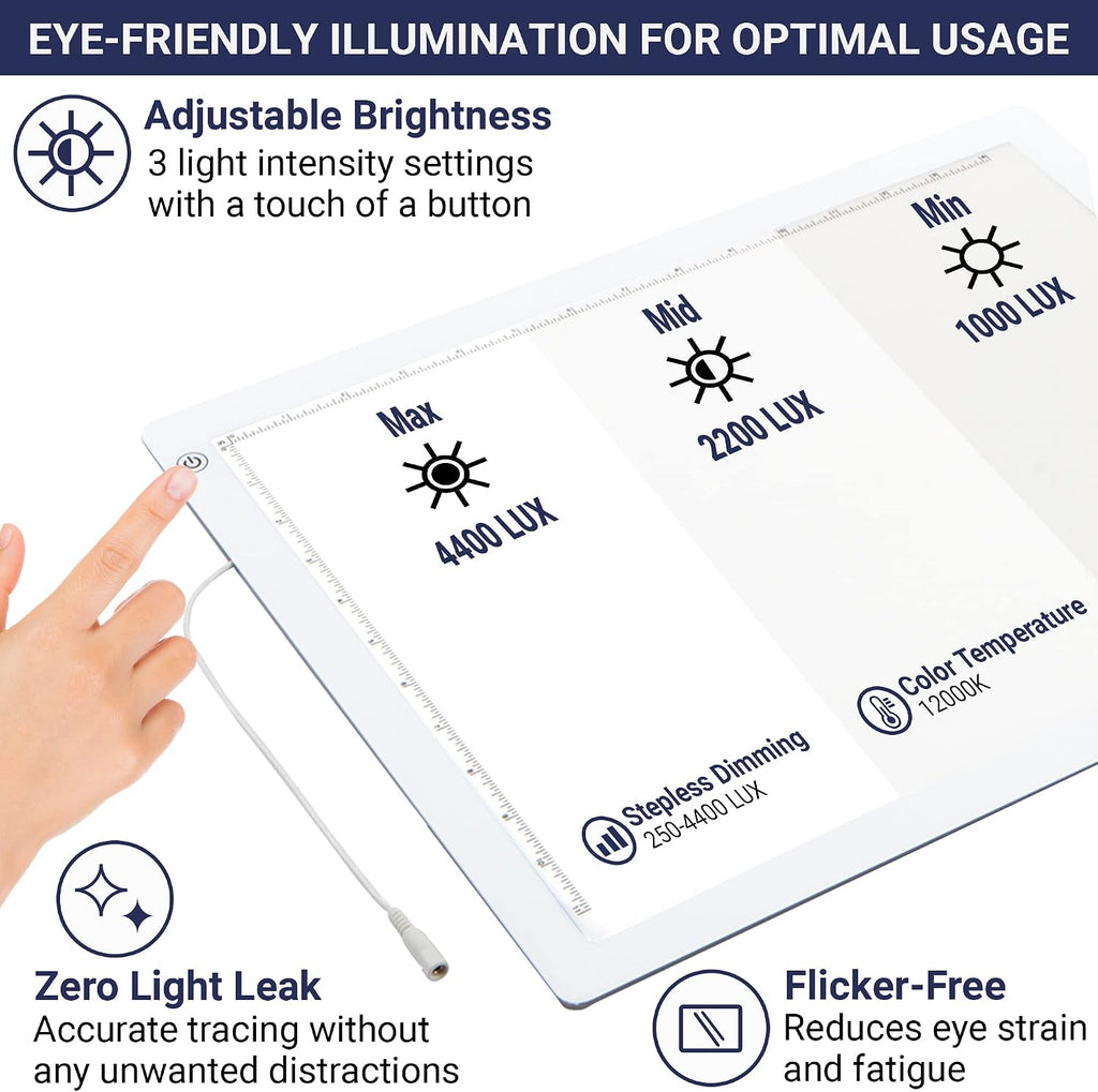 led tracing light box, 19" ultra-thin light pad, side view