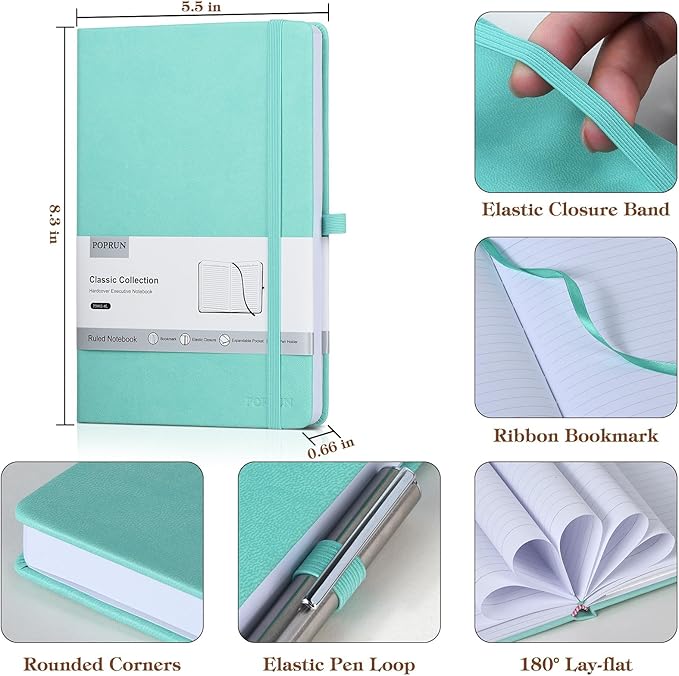 POPRUN A5 Lined Journal Notebooks, Leather Hardcover Thick Notebook - Image 2