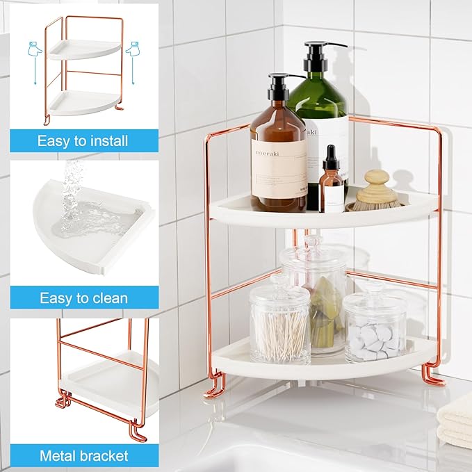 FSyueyun 2-Tier Corner Bathroom Counter Organizer, Tool-Less Installation - Image 5