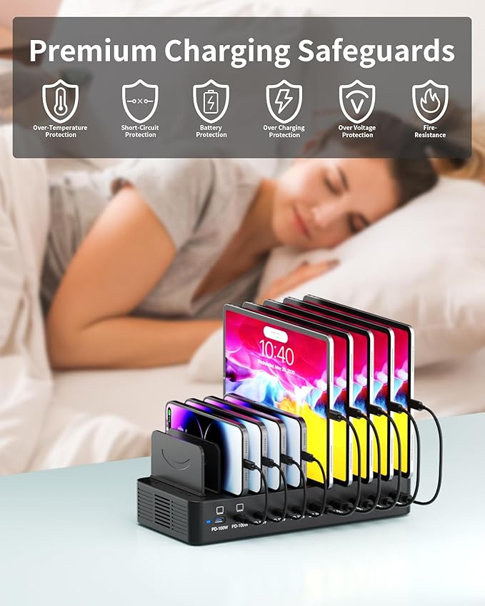 415W Charging Station for Multiple Devices, 10-Port USB C Fast Charger Station - Image 4