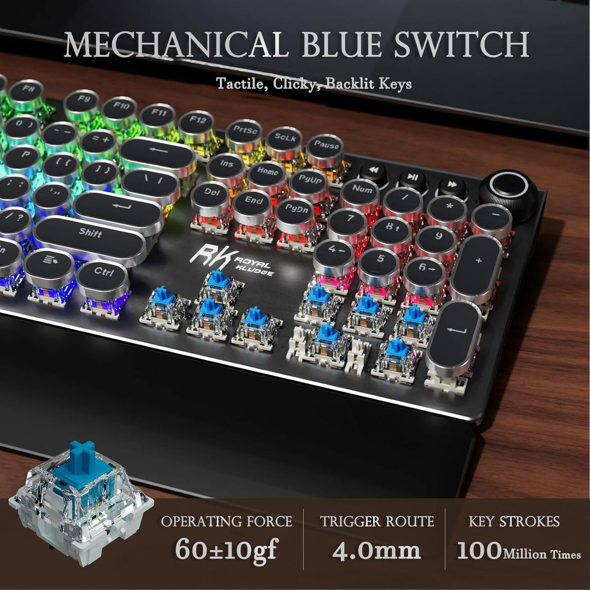 RK ROYAL KLUDGE X108 Typewriter Keyboard with Knob, Wired Mechanical Gaming K...