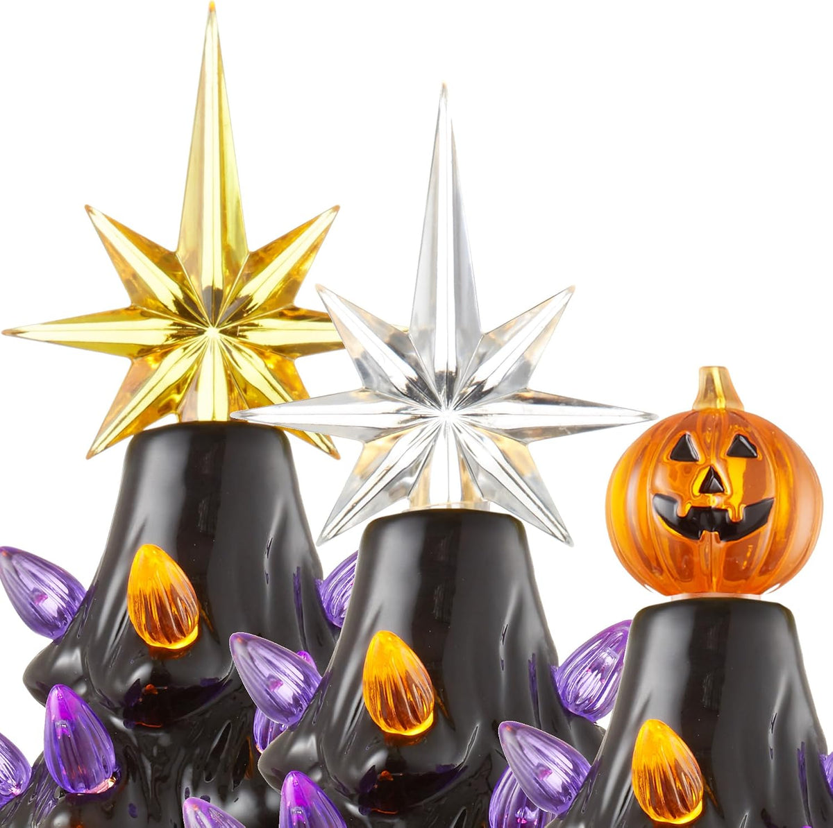 Casafield Hand-Painted Ceramic Halloween Tree, Black 12-Inch Pre-Lit Decorati...