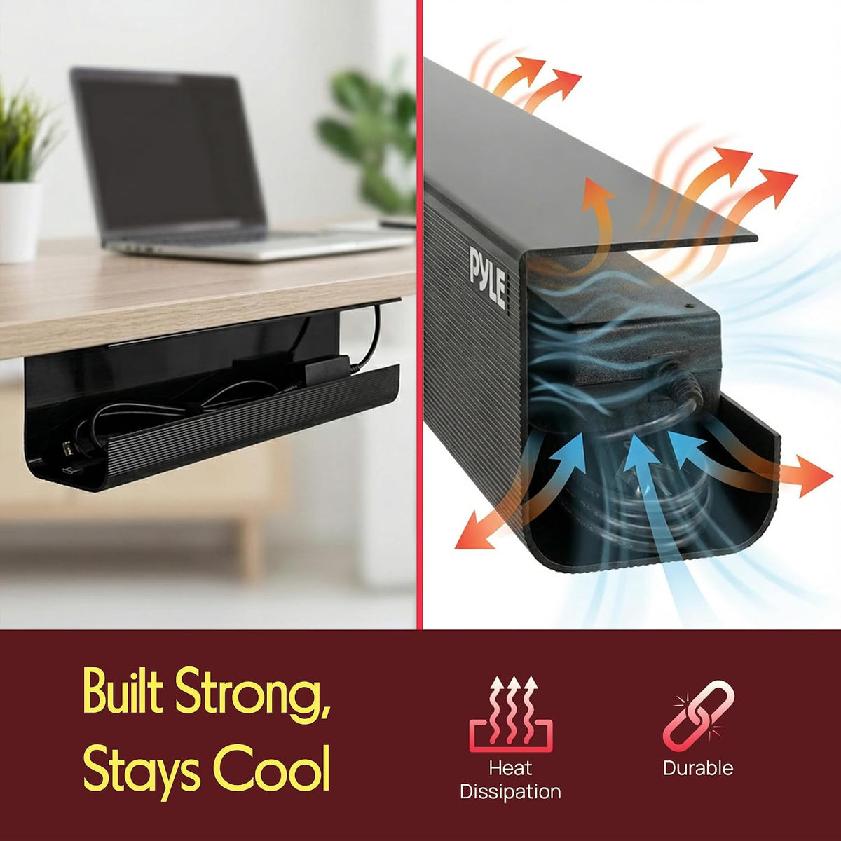 Pyle 2-Pack 17" Under Desk Cable Management Tray, Under Desk Cable Organ...