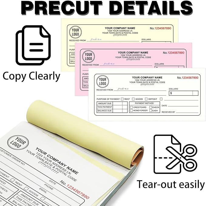 Custom Invoice Book with Logo 50 Set Personalized Receipt Books Customized - Image 4