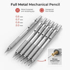 nicpro 30pcs silver metal mechanical pencils set in shown in use