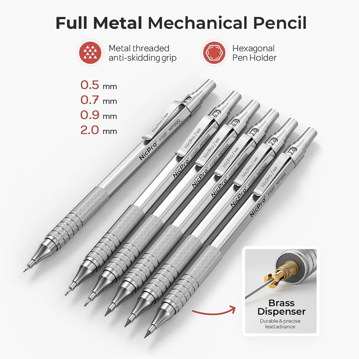 nicpro 30pcs silver metal mechanical pencils set in shown in use
