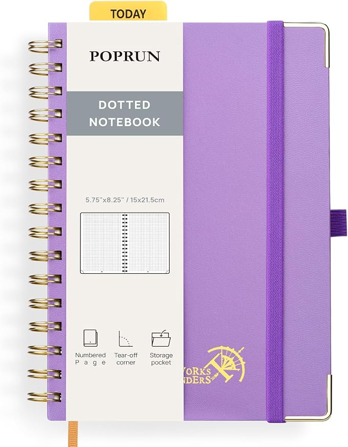 POPRUN Spiral Dotted Journal Notebook, by POPRUN