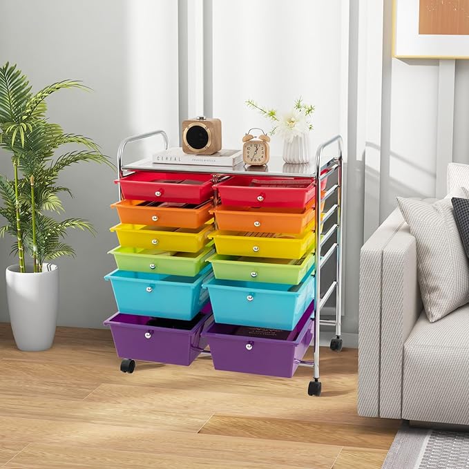 HAPPYGRILL 12-Drawer Rolling Storage Cart, Utility Cart - Image 2