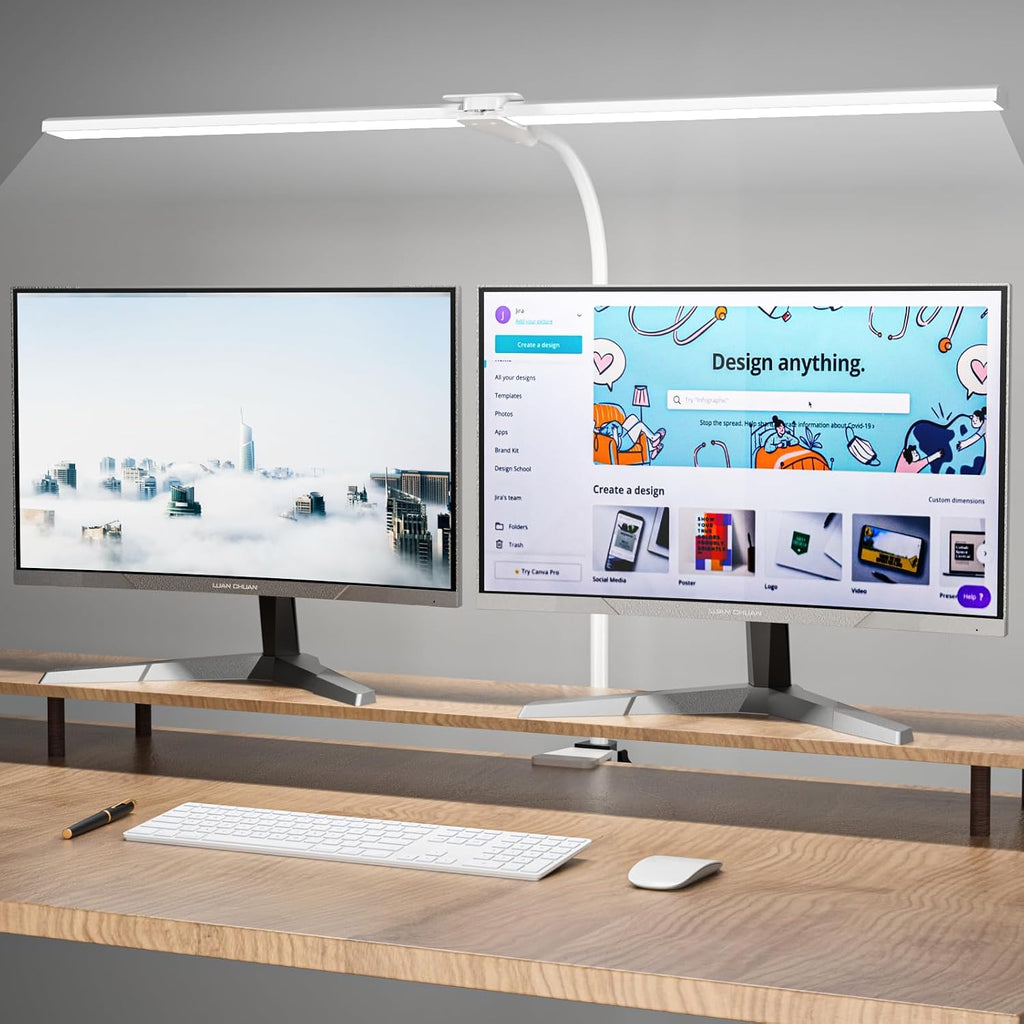 LED Desk Lamp, 31.5'' Wide Double Head Desk Lamps
