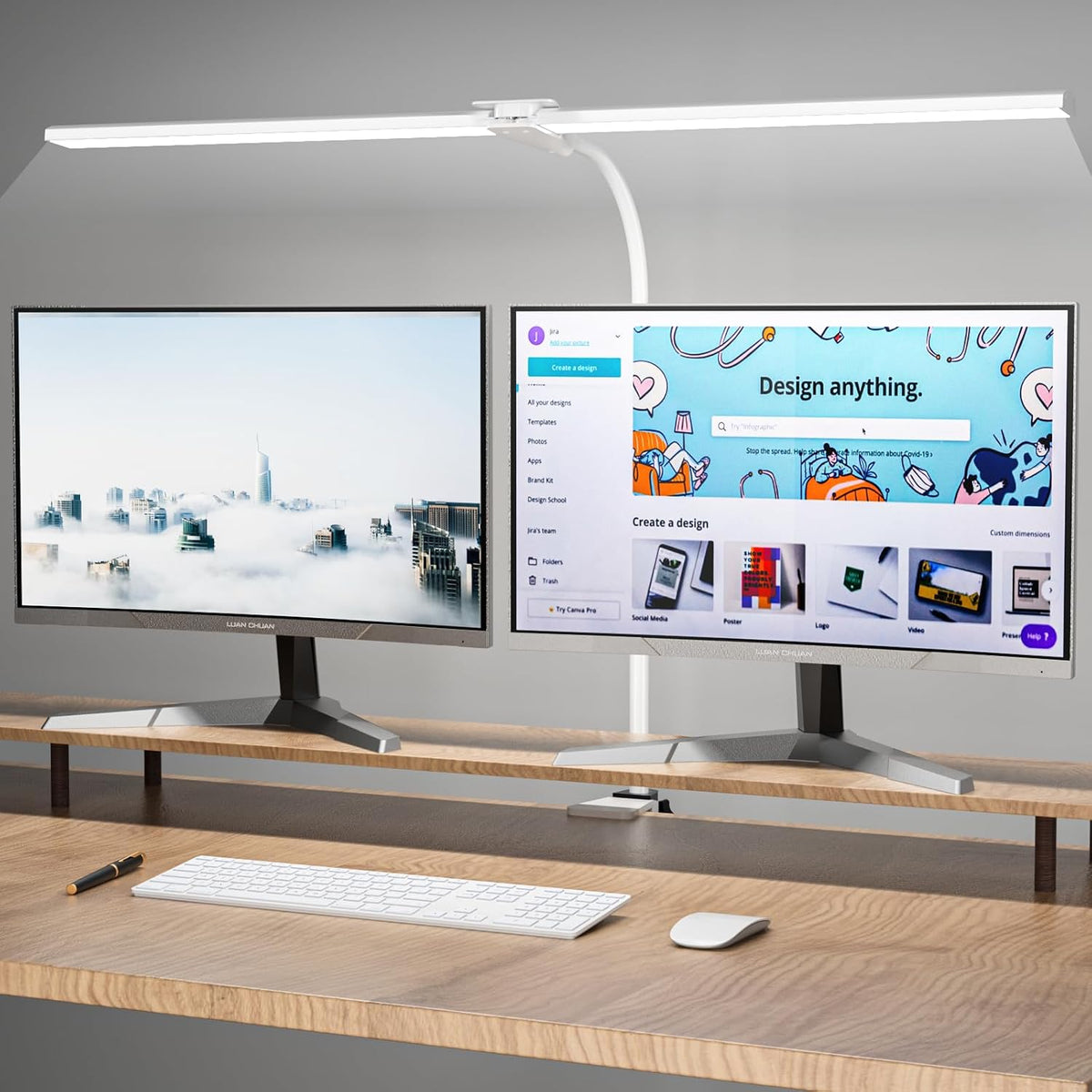 LED Desk Lamp, 31.5'' Wide Double Head Desk Lamps