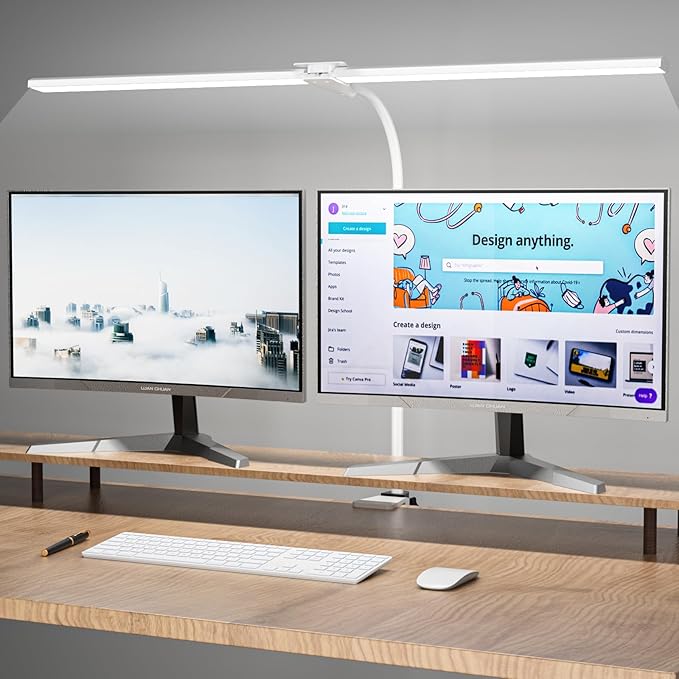LED Desk Lamp, 31.5'' Wide Double Head Desk Lamps by Hensam