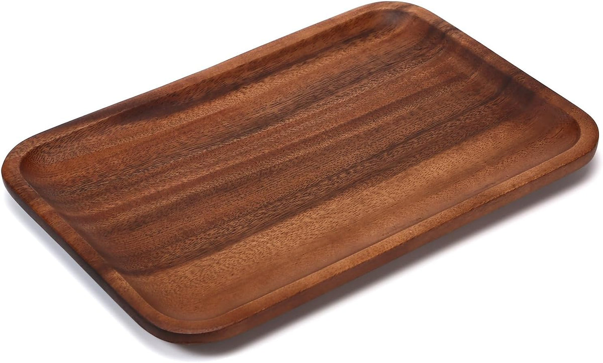 2PCS Serving Wood Valet Tray for Men Women, Catch All Acacia Mens Key Dump Be...