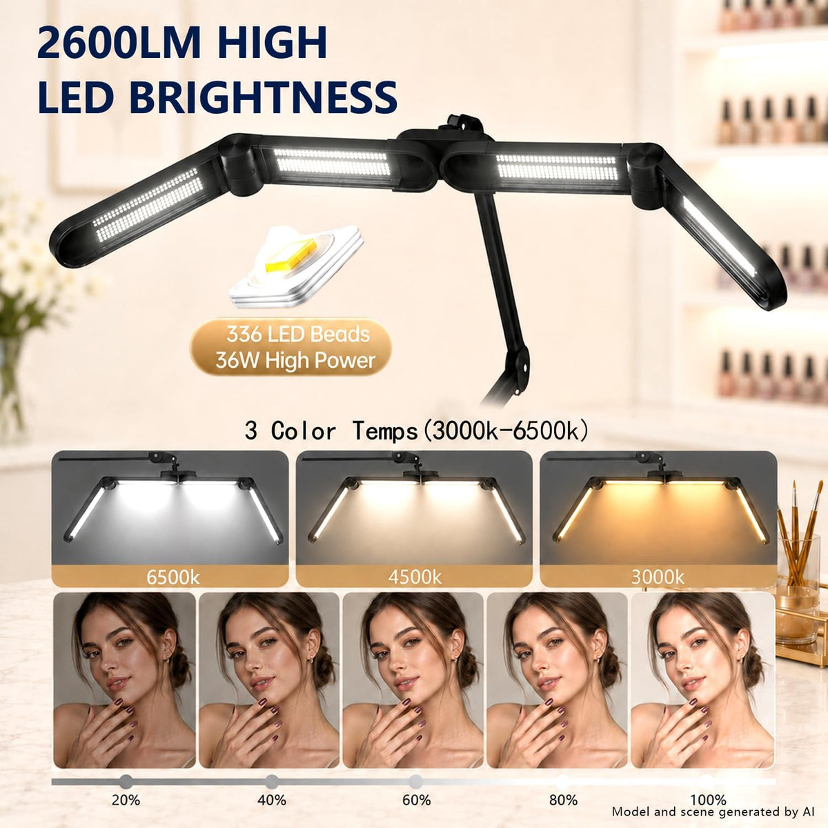 Nail Light for Desk, Half Moon Light for Nail Desk, Nail Desk Lamp