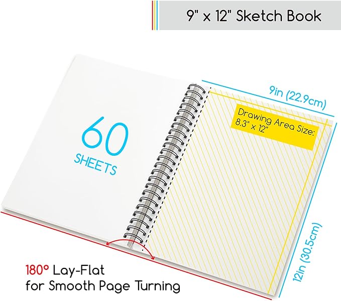 MEEDEN 9"x12" Sketchbook Paper Pad: 122lb/180gsm Spiral Bound Art Sketch Book - Image 2