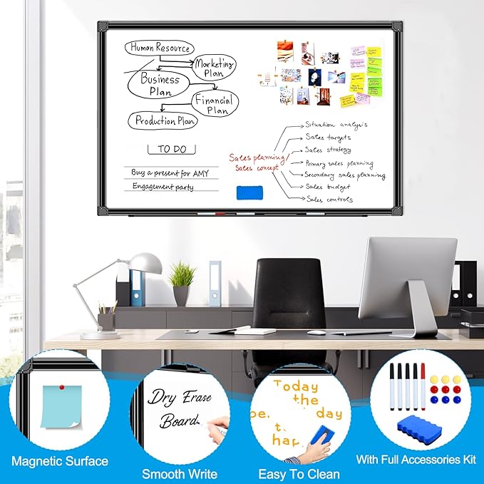 H-Qprobd 36"x24" White Board for Wall Double-Sided Magnetic Dry Erase Board - Image 4