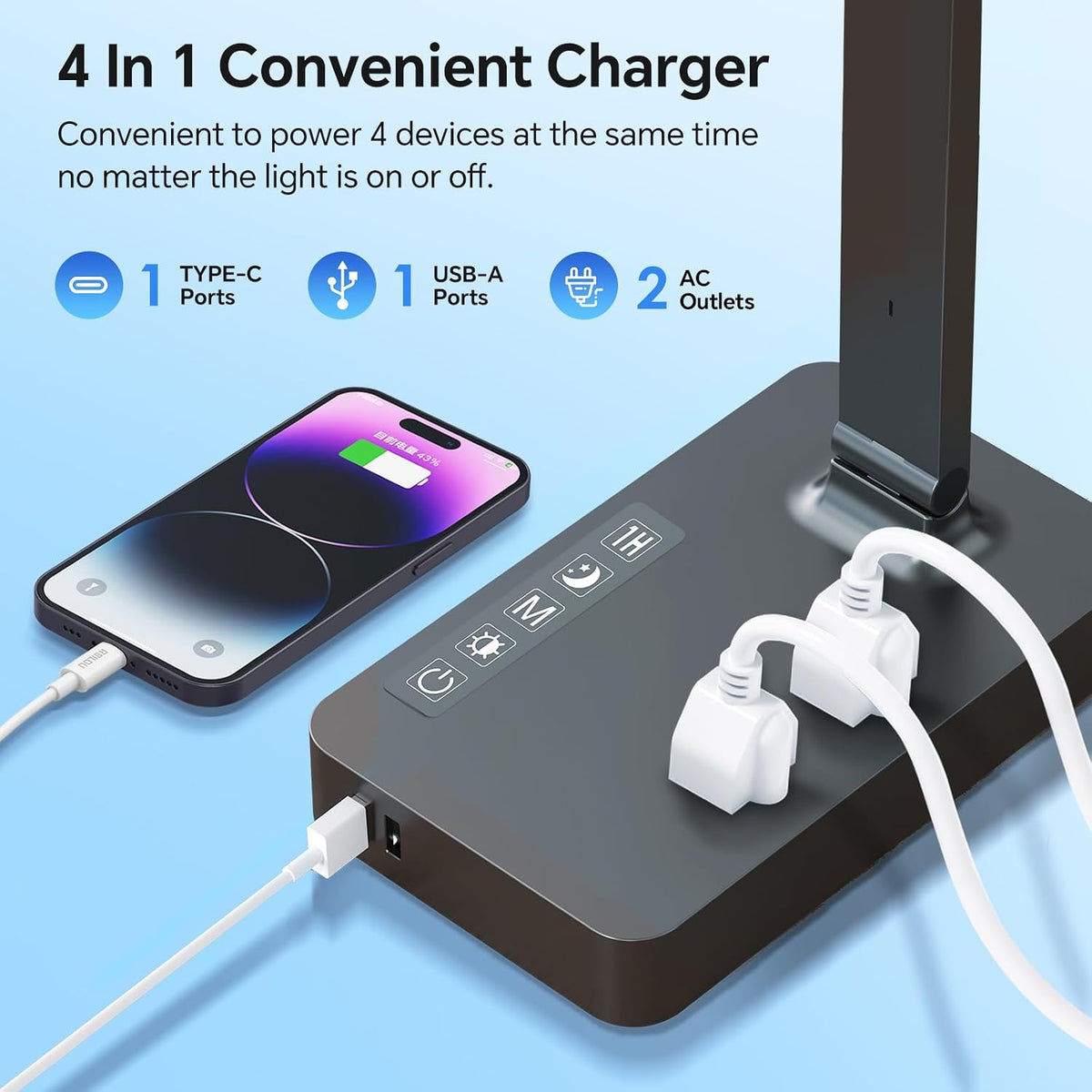 Desk Lamp with USB Charging Port: Table Lamp with Charging Station - 2 Outlet...