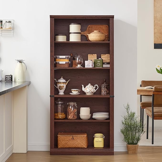 RWYHG 70" Walnut Tall Bookshelf Set of 2, 5-Tier Thick Wooden Book Shelf - Image 9