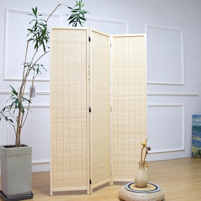 Furnnylane 3 Panel Room Divider and Folding Panel Screen, Bamboo Panel Divider - Image 4