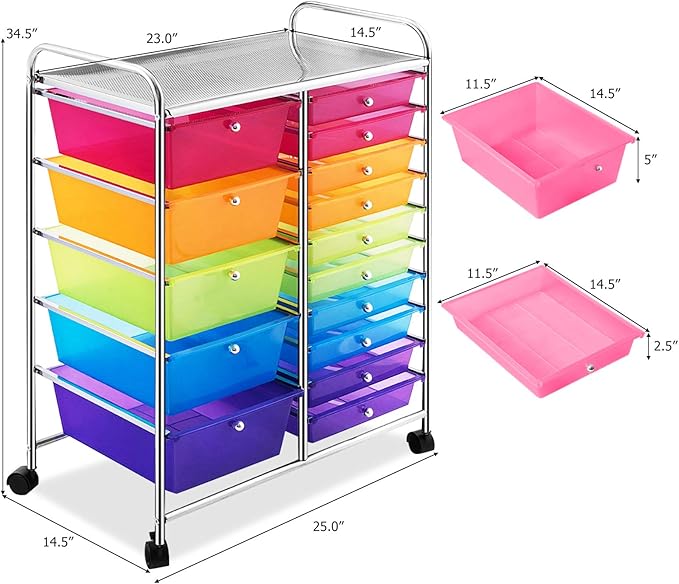 HAPPYGRILL 15-Drawer Rolling Cart, Storage Carts - Image 9