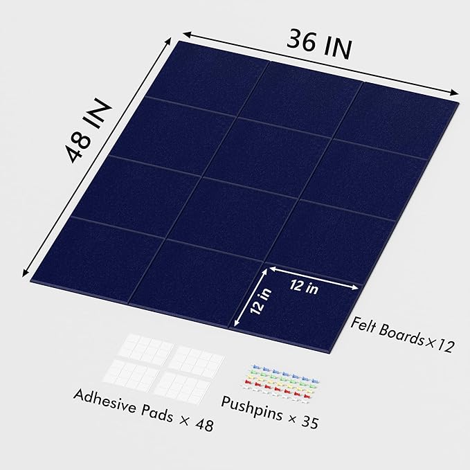 Neatsure Large Cork Board for Wall, 12 Panels Felt Tiles Tack Push Pin Board - Image 3