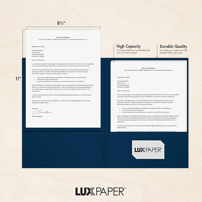 LUXPaper 9" x 12" Presentation Folders | Two Pocket | Nautical Blue Linen | - Image 4