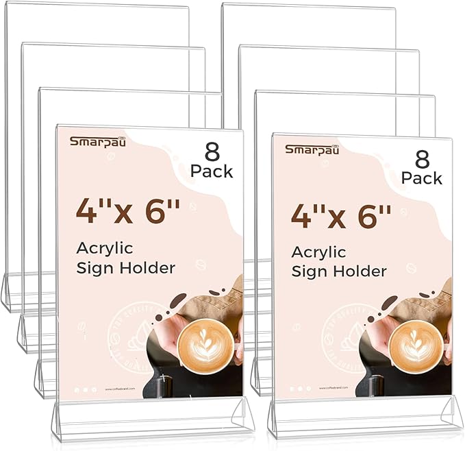 Smarpau Acrylic Sign Holder 4x6, 8 Pack Double-Sided Picture Frames Display by Smarpau