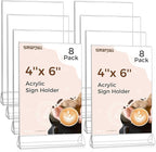 Smarpau Acrylic Sign Holder 4x6, 8 Pack Double-Sided Picture Frames Display by Smarpau