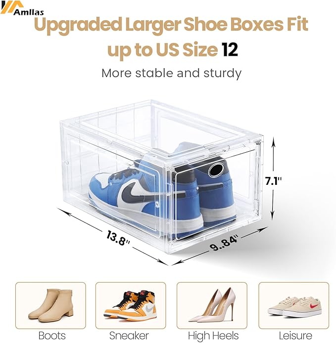 Amllas 12 Pack Clear Shoe Boxes Stackable, Shoe Storage Boxes - Image 2