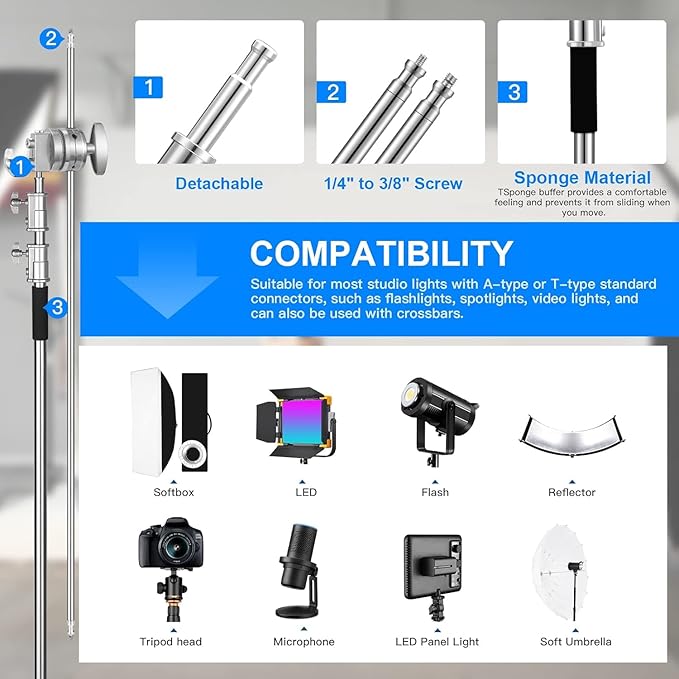 Soonpho Adjustable 10ft/3.3m Heavy Duty Light Stand - Image 5