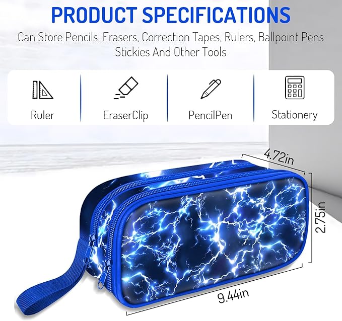 Fitvc Large Pencil Case for Boys, Lightning Boys Pencil Pouch for Kids Teens - Image 5