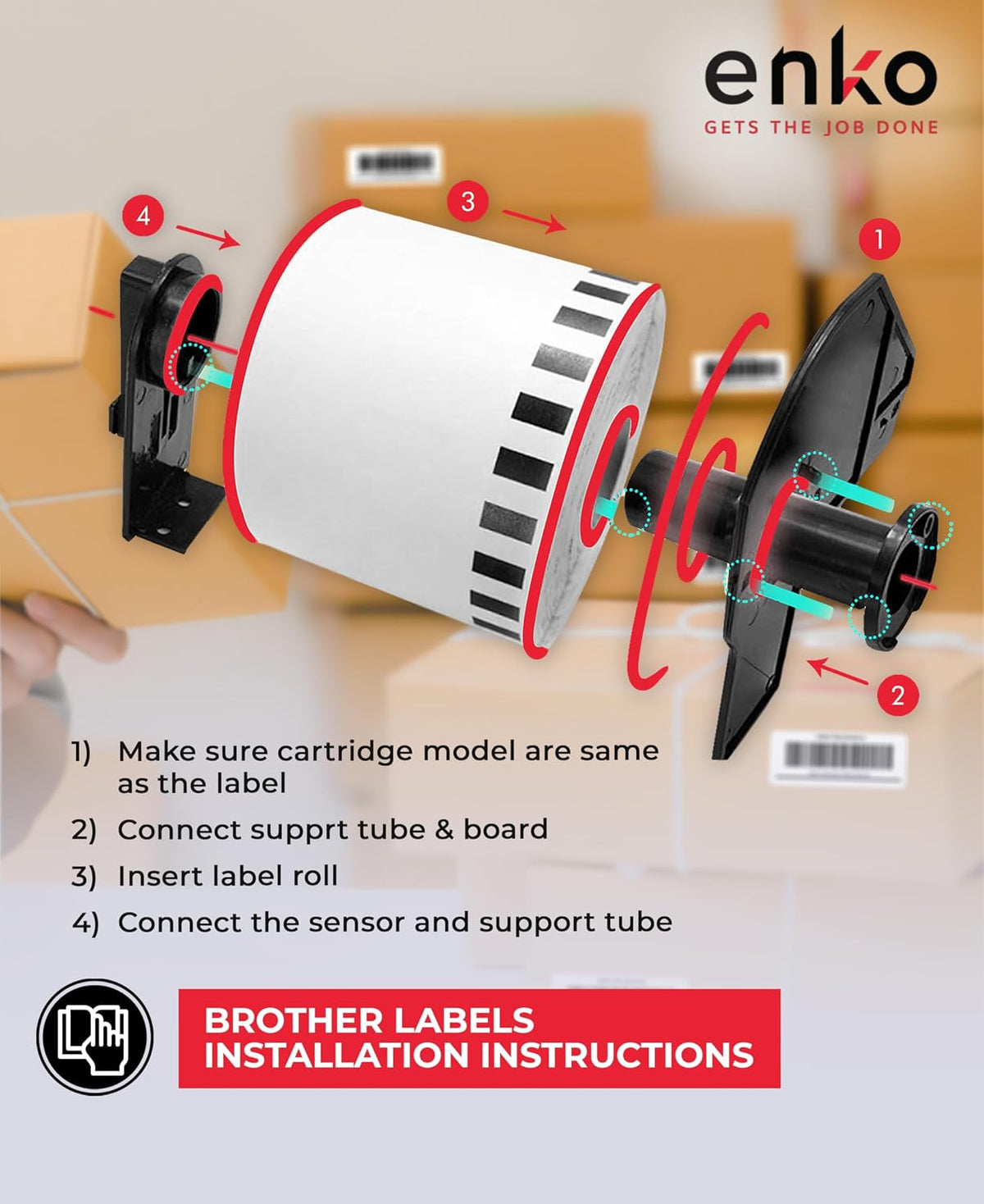 enKo DK-2205 12 Rolls Continuous Direct Thermal Labels | 2.4 in x 100 ft | 4 Refillable Cartridge Frames, Cut-to-Length, Compatible with Brother QL Label Printers QL-800, QL-820NWB QL 810W