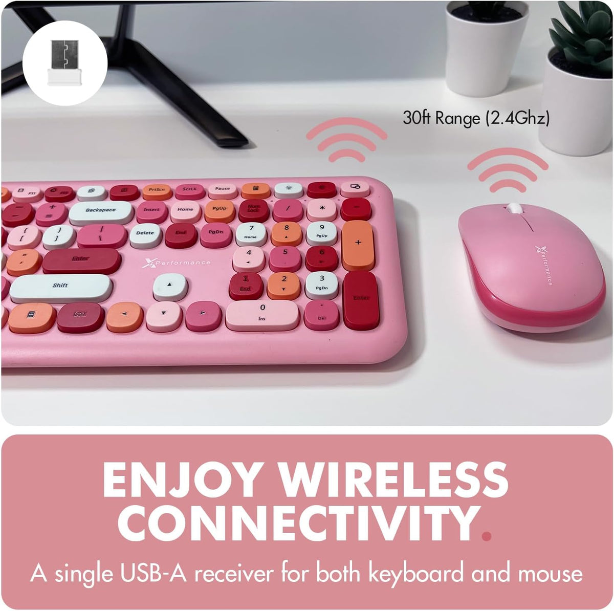 X9 Pink Keyboard and Mouse Wireless Combo - Retro Typewriter Keyboard and Mou...