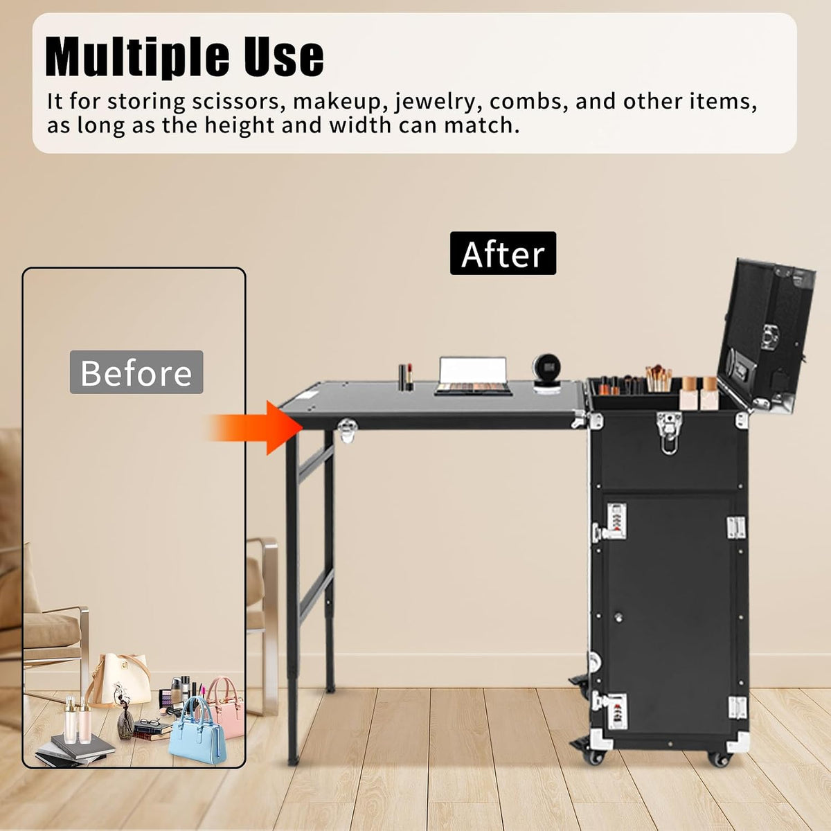 Nail Desk Mobile Station Rolling Makeup Train Case, Foldable Nail Table Manic...