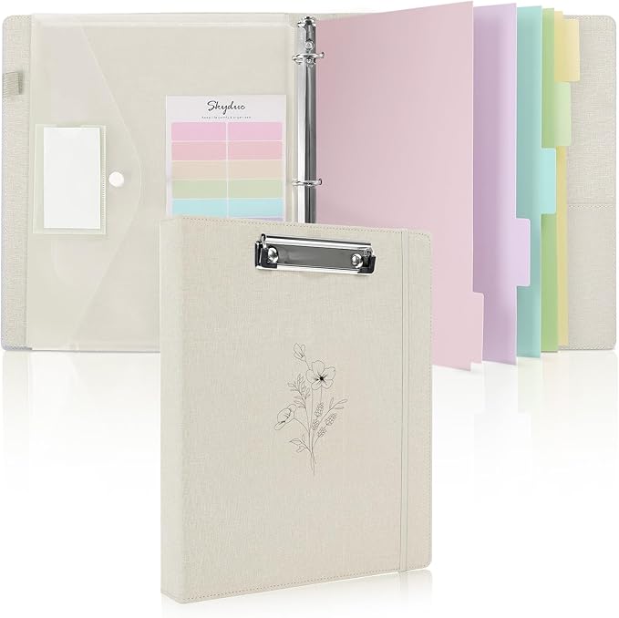 SKYDUE Clipboard Binder with Dividers, 1 Inch 3 Ring Binder with Clipboard on by SKYDUE
