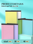 Colored Legal Pads, 48 Pack Note Pads 8.5 x 11 Wide Ruled, Notepads 8.5 x 11 - Image 3