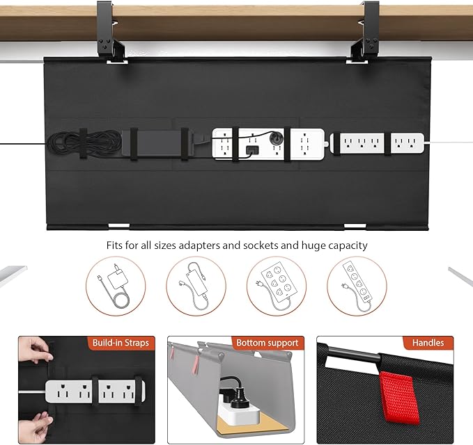 Univivi No Drill Under Desk Cable Management Tray, Clamp/Screw Mount Desk Cable - Image 2