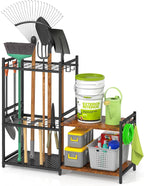 daoutime garage tool organizer with 2-tier wooden shelves, main product view