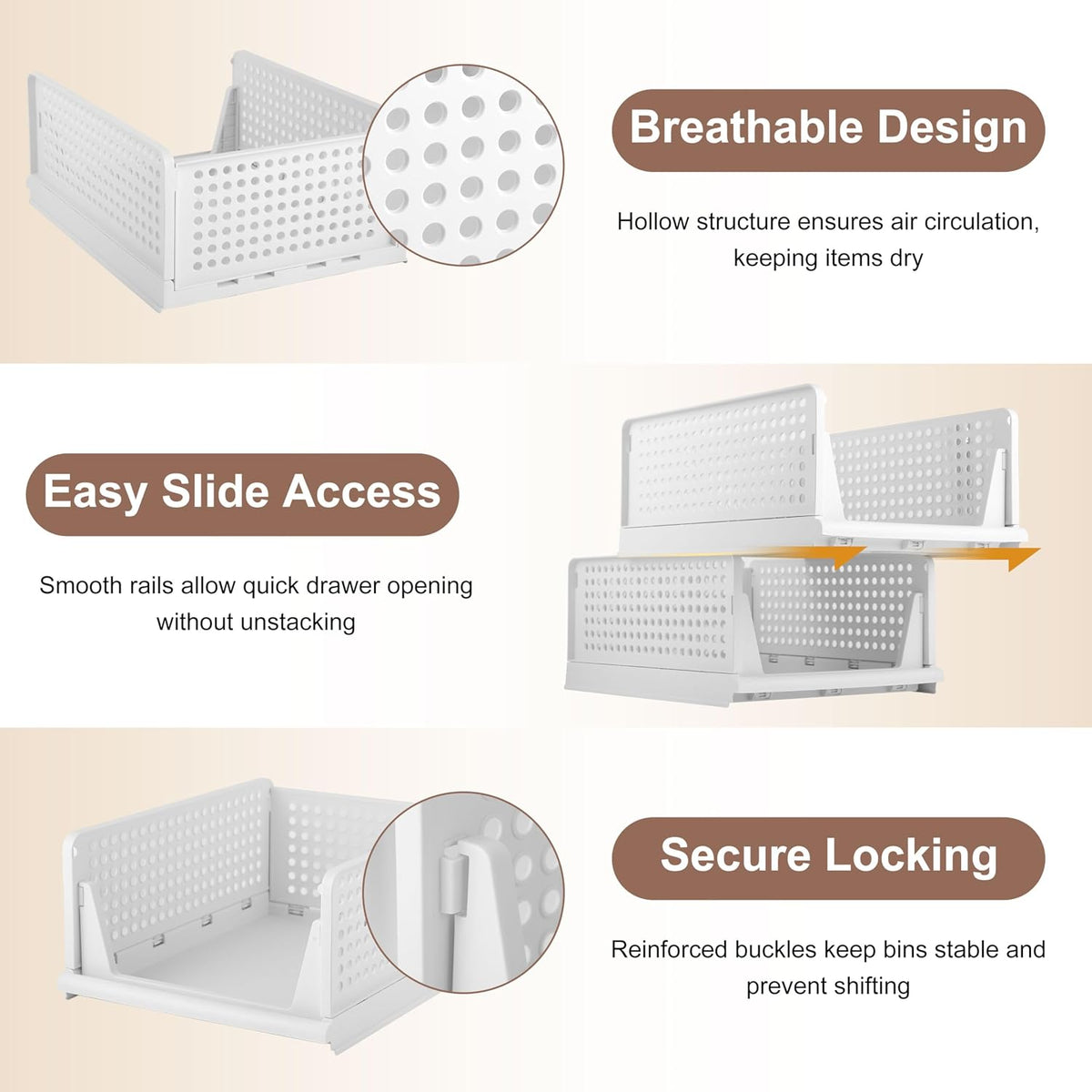 Whitmor Foldable Closet Storage Basket 4 Pack, Space-Saving & Stackable C...