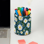 Leather Pen Holder for Desk Small Daisies Leaf Pencil Cup Desktop Organizer - Image 5