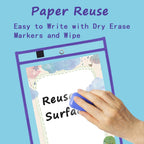 30 Pack Oversized Dry Erase Pockets Sleeves Reusable Ticket Holders, Clear Plastic Sheet Page Protectors, Heavy Duty Work Pockets School Teacher Classroom Office Organization Supplies, 10 Color
