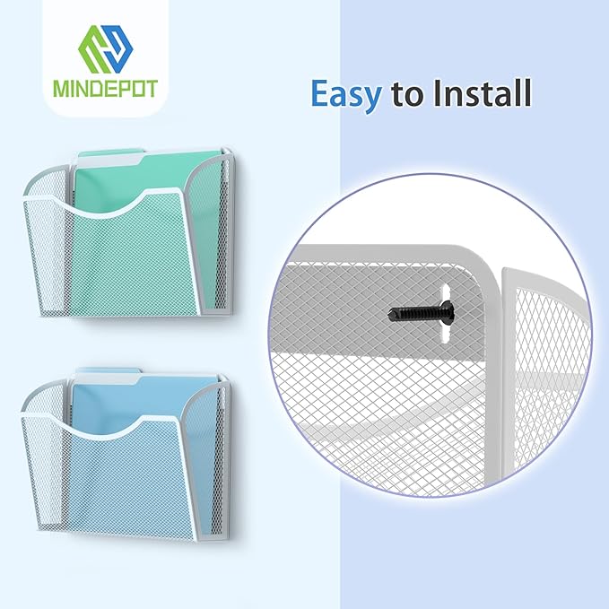 MINDEPOT Wall File Organizer, Hanging Wall Mounted File Folder Binder Holder - Image 4