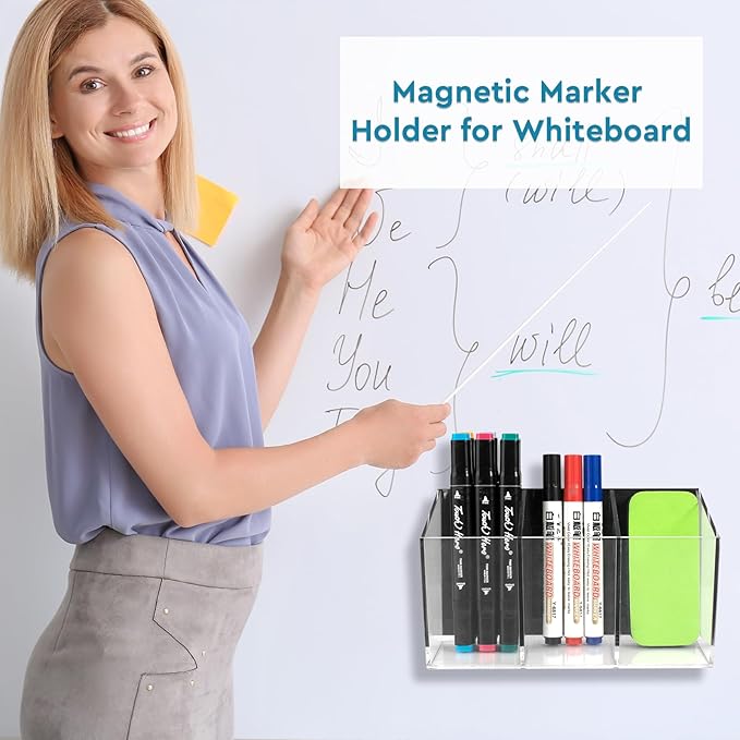 VACONICO Magnetic Pen Holder, Acrylic Dry Erase Marker Holder, Large Capacity - Image 7