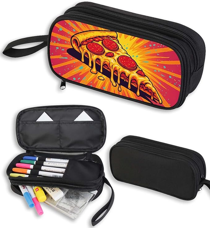 AnySmic Pizza Pencil Case for Boys Girls, Large Durable Pencil Pouch for Kids by AnySmic